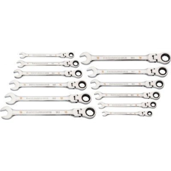 Apex Tool Group Gearwrench® 90 Tooth & 12 Point Flex Head Metric Combination Ratcheting Wrench, Set of 12 86727